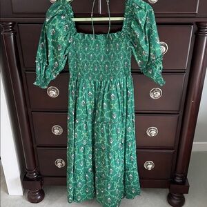 Hill House Nesli Nap Dress Green Midi Emerald Botanical Size XS